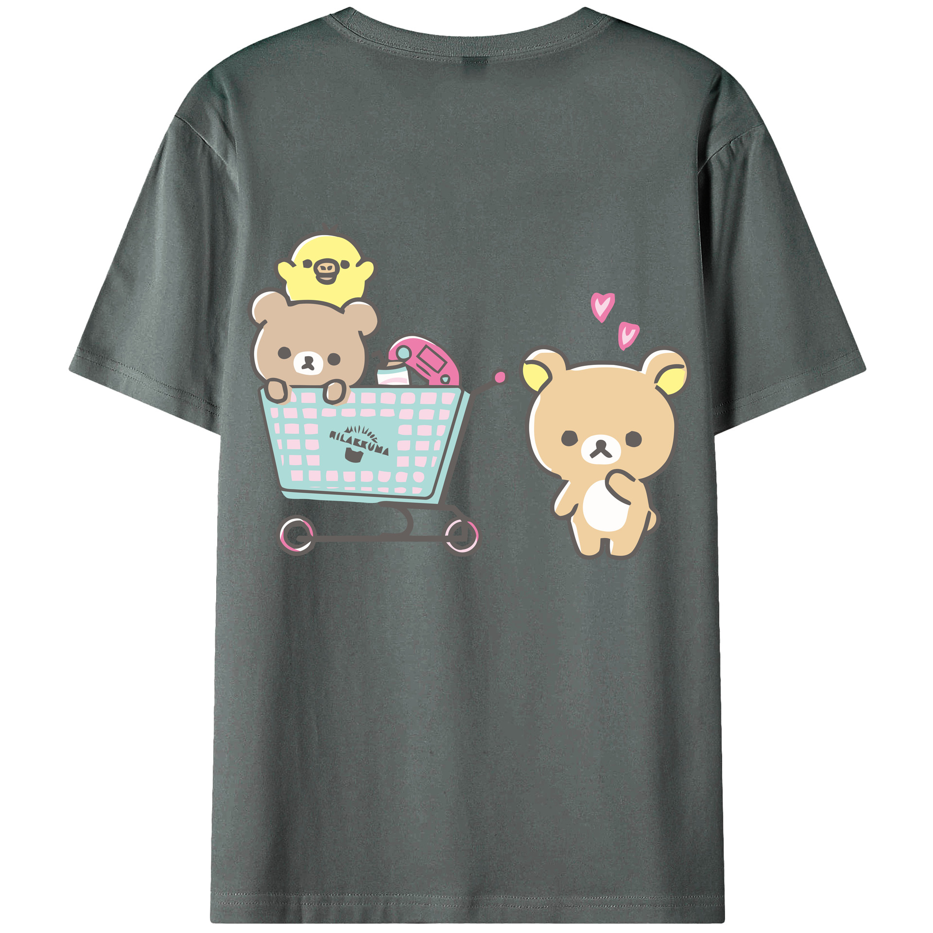 （画像用） リラックマ リラックマ キイロイトリ Rilakkuma Korilakkuma Kiiroitori 綿100％ メンズ半袖Tシャツ（バックプリント） 通気性